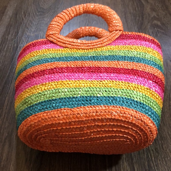 Vintage Rainbow Straw Tote - Picture 5 of 12